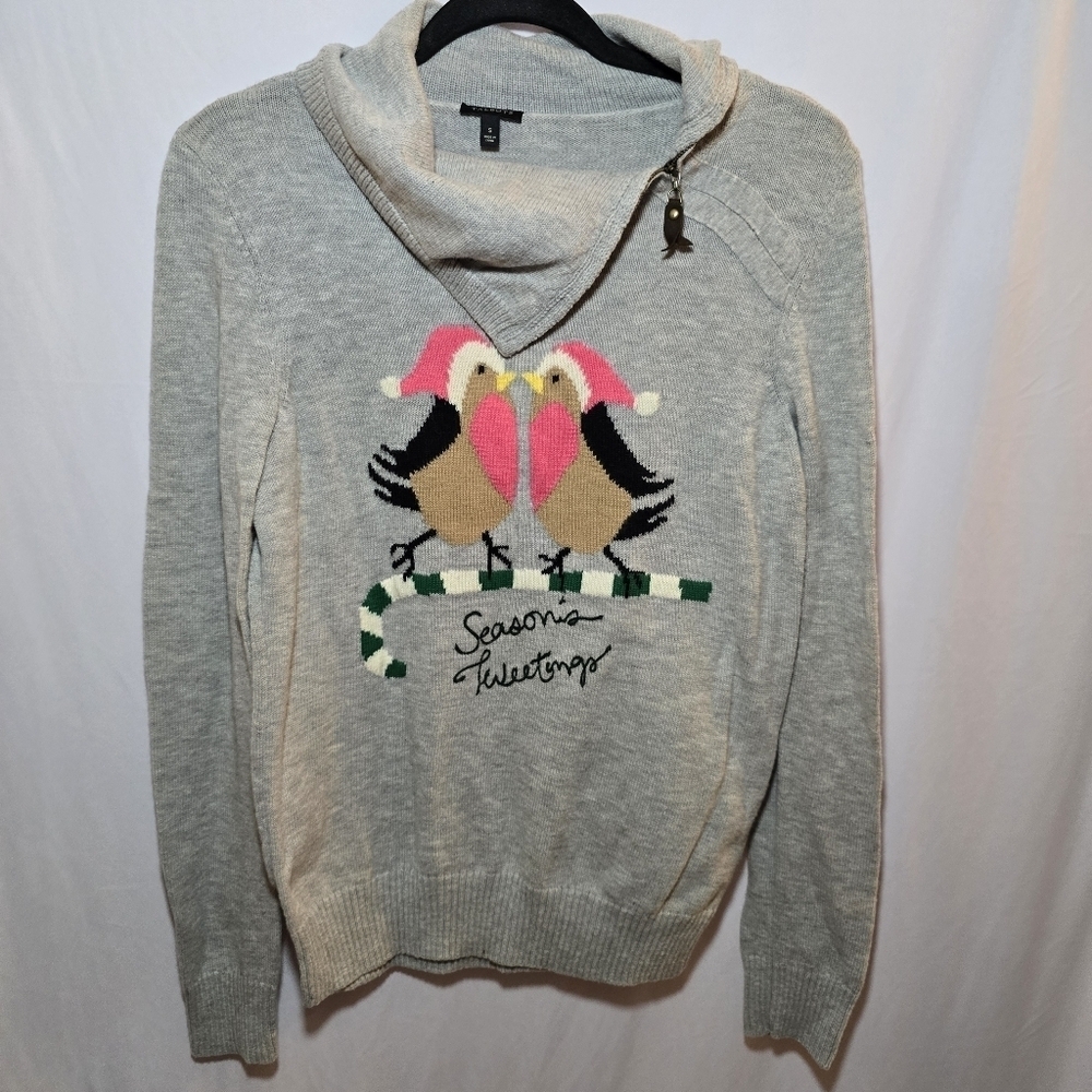 Talbot Lambswool Blend Birds Seasons Tweetings Christmas Winter Sweater, sz S